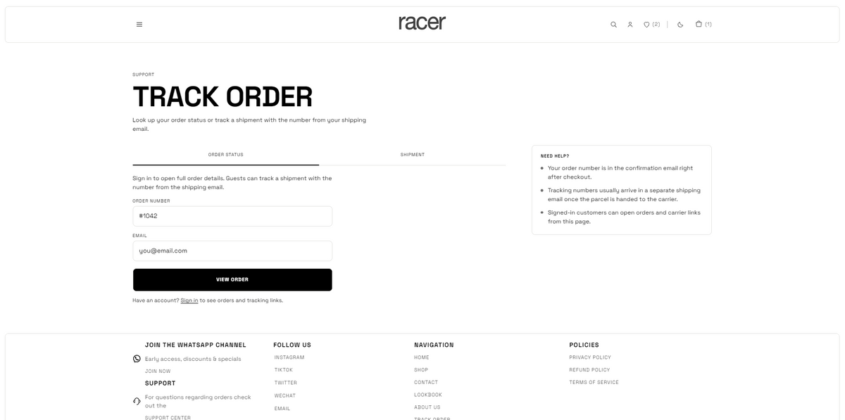 TRACK ORDER